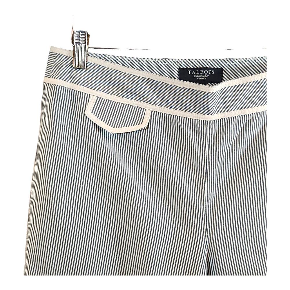 Talbots Flat Front Straight Leg Cropped Pant in Gray & White Stripe Women's 10P - Picture 3 of 6